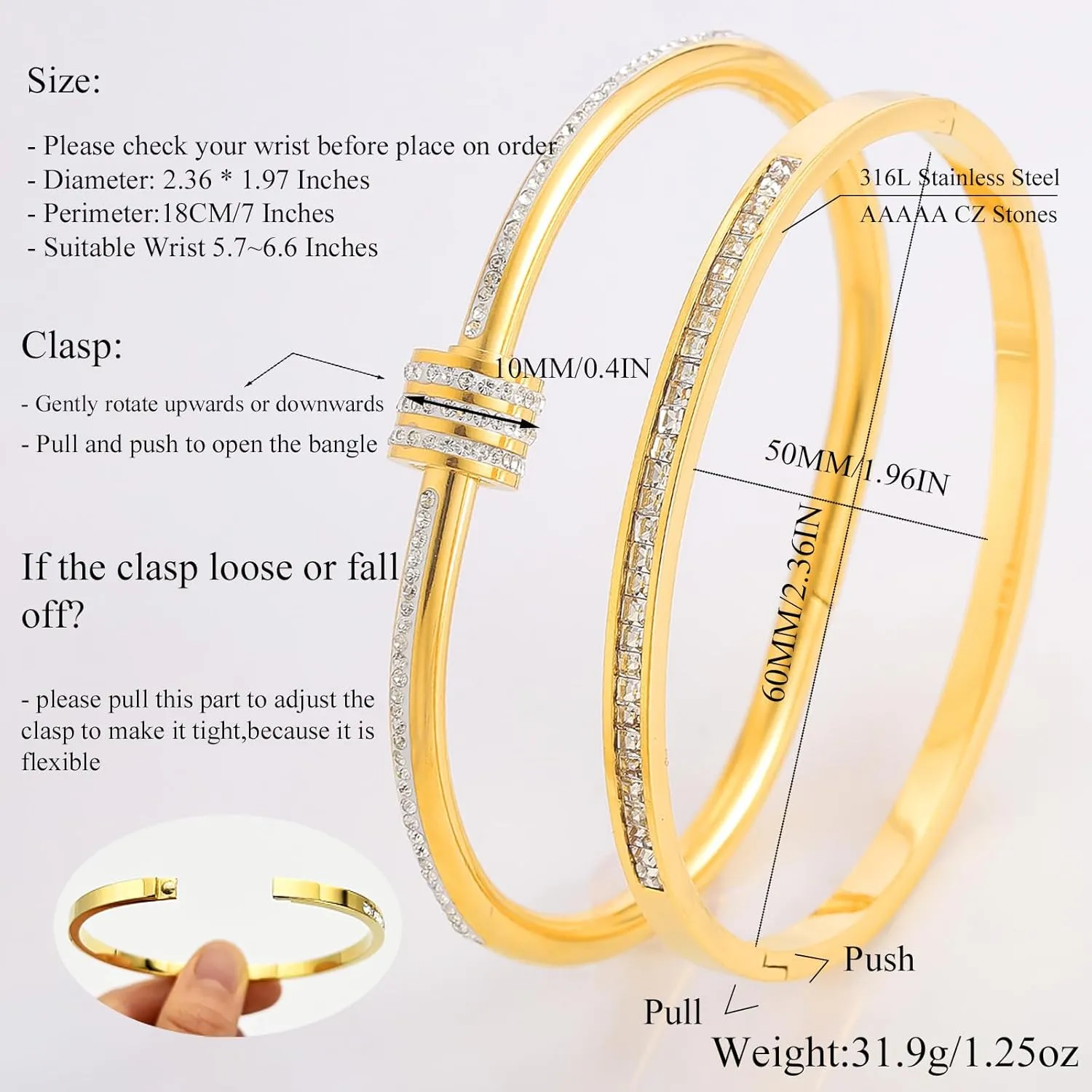 18K Gold Plated Stainless Steel Cuff Bracelet & Love Friendship Screw Bangle Bracelet Set for Women with Gift Box