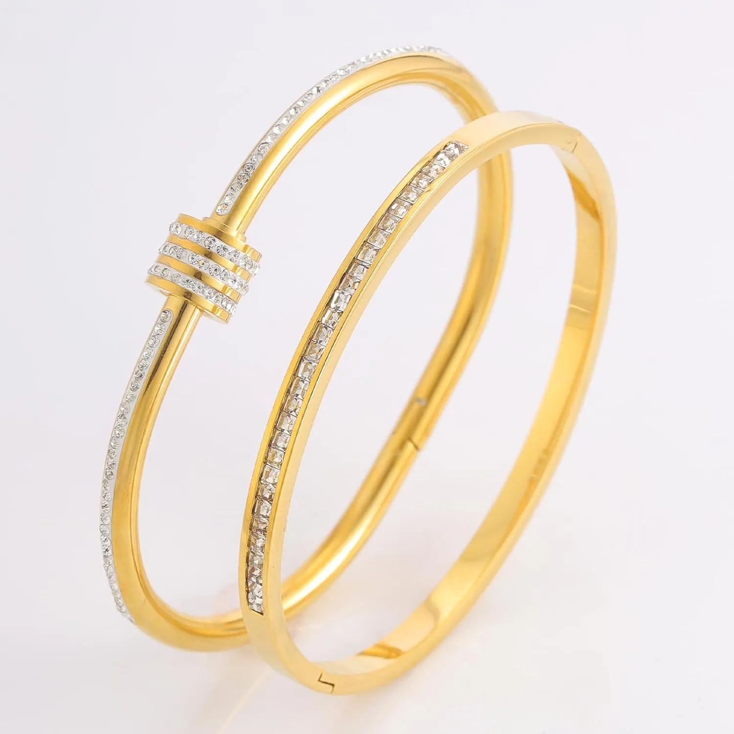 18K Gold Plated Stainless Steel Cuff Bracelet & Love Friendship Screw Bangle Bracelet Set for Women with Gift Box