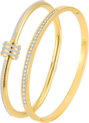 18K Gold Plated Stainless Steel Cuff Bracelet & Love Friendship Screw Bangle Bracelet Set for Women with Gift Box