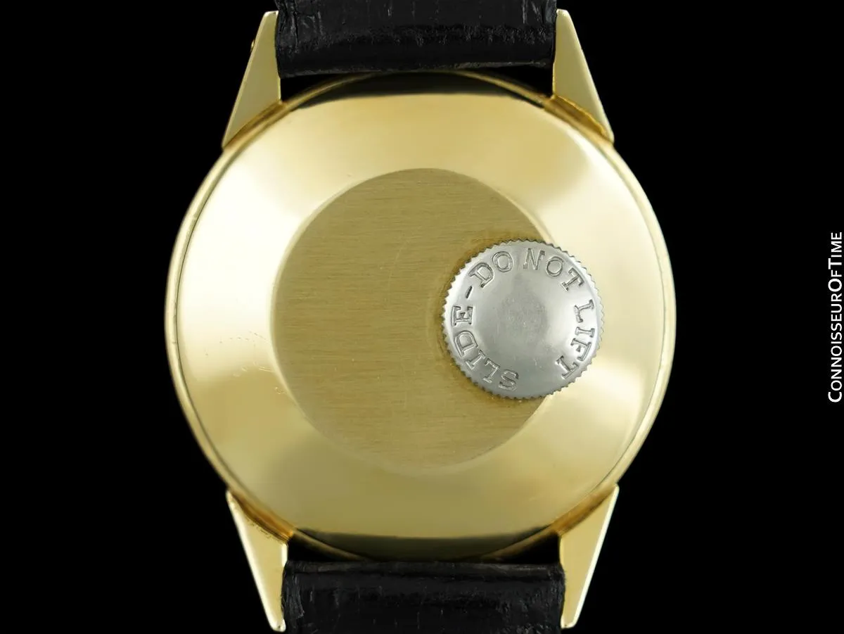 1954 LeCoultre Futurematic Vintage Mens Black Dial Watch - Solid 14K Gold