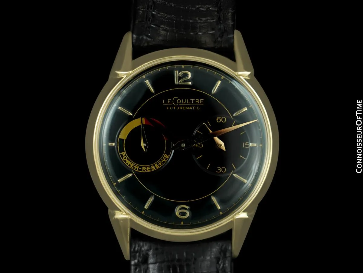 1954 LeCoultre Futurematic Vintage Mens Black Dial Watch - Solid 14K Gold