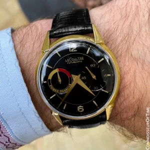 1954 LeCoultre Futurematic Vintage Mens Black Dial Watch - Solid 14K Gold