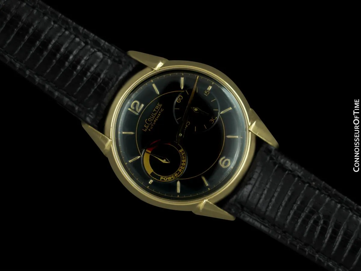 1954 LeCoultre Futurematic Vintage Mens Black Dial Watch - Solid 14K Gold