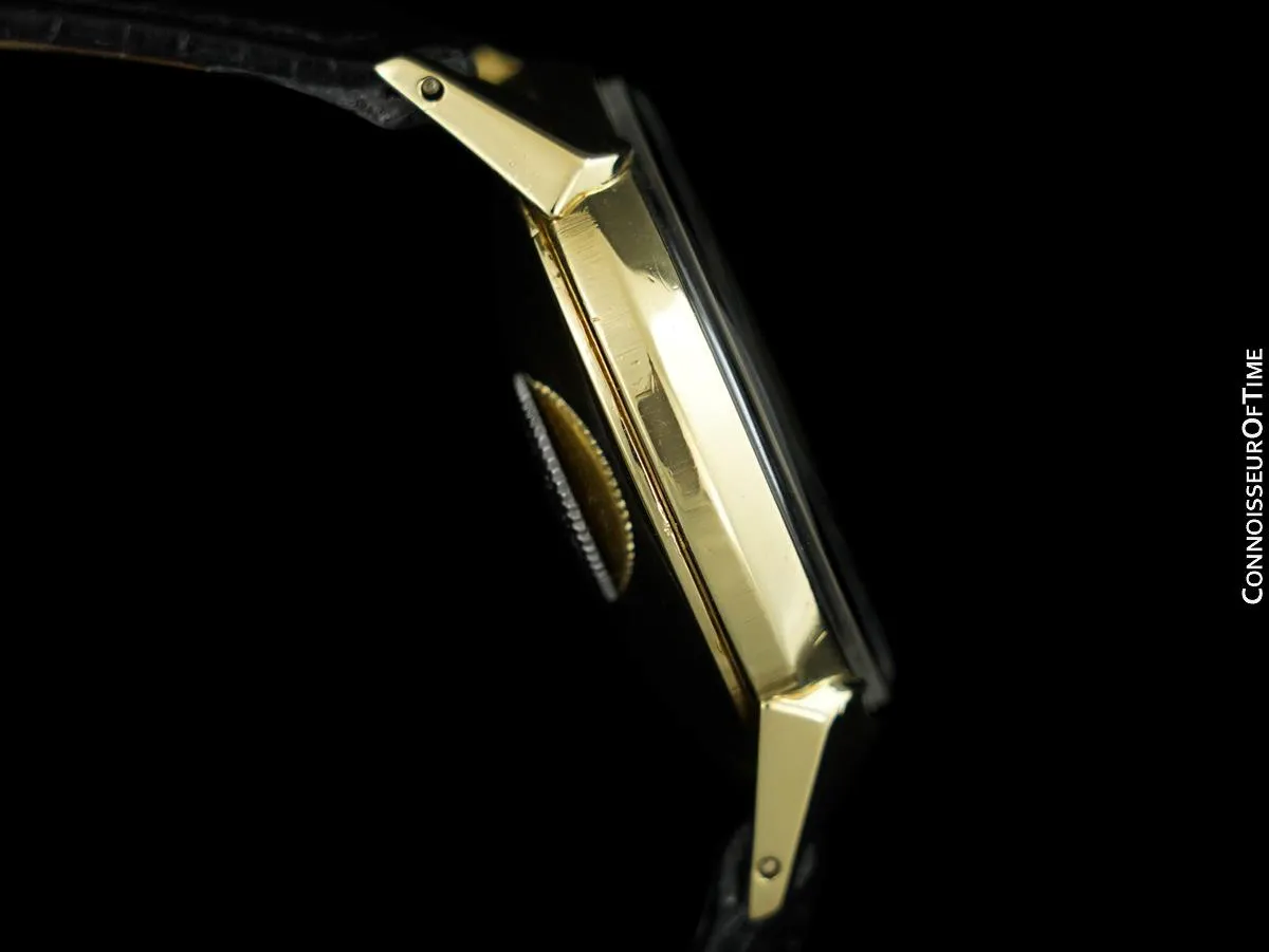 1954 LeCoultre Futurematic Vintage Mens Black Dial Watch - Solid 14K Gold