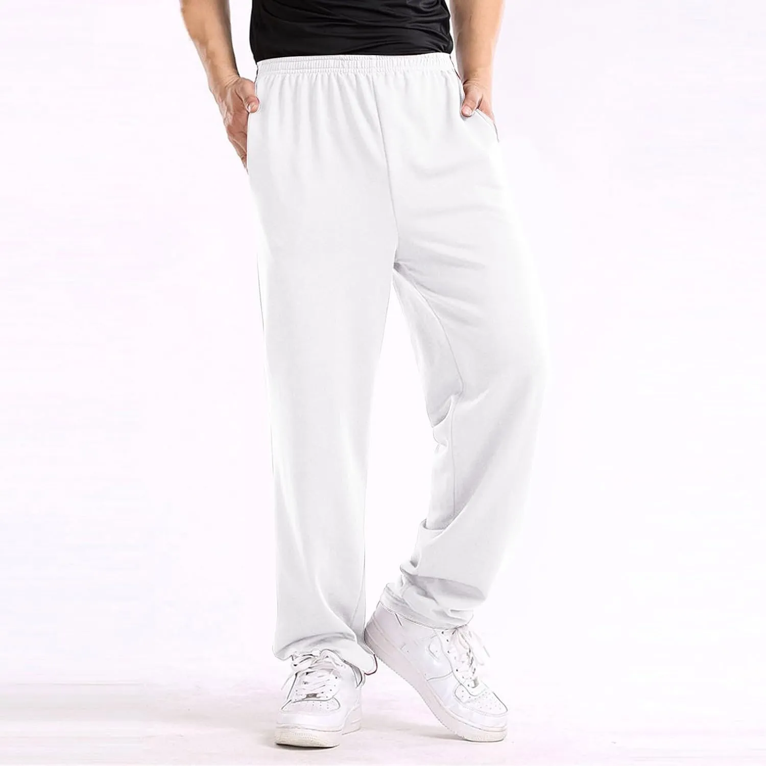 2024 Men's Cargo Sweatpants Stylish Casual Fleece Joggers Loose Fit Open Bottom Athletic Trousers for Men with Pockets
