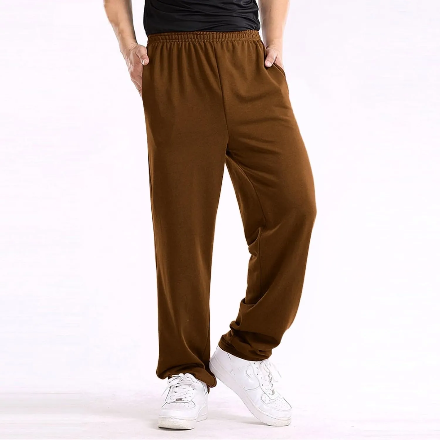 2024 Men's Cargo Sweatpants Stylish Casual Fleece Joggers Loose Fit Open Bottom Athletic Trousers for Men with Pockets