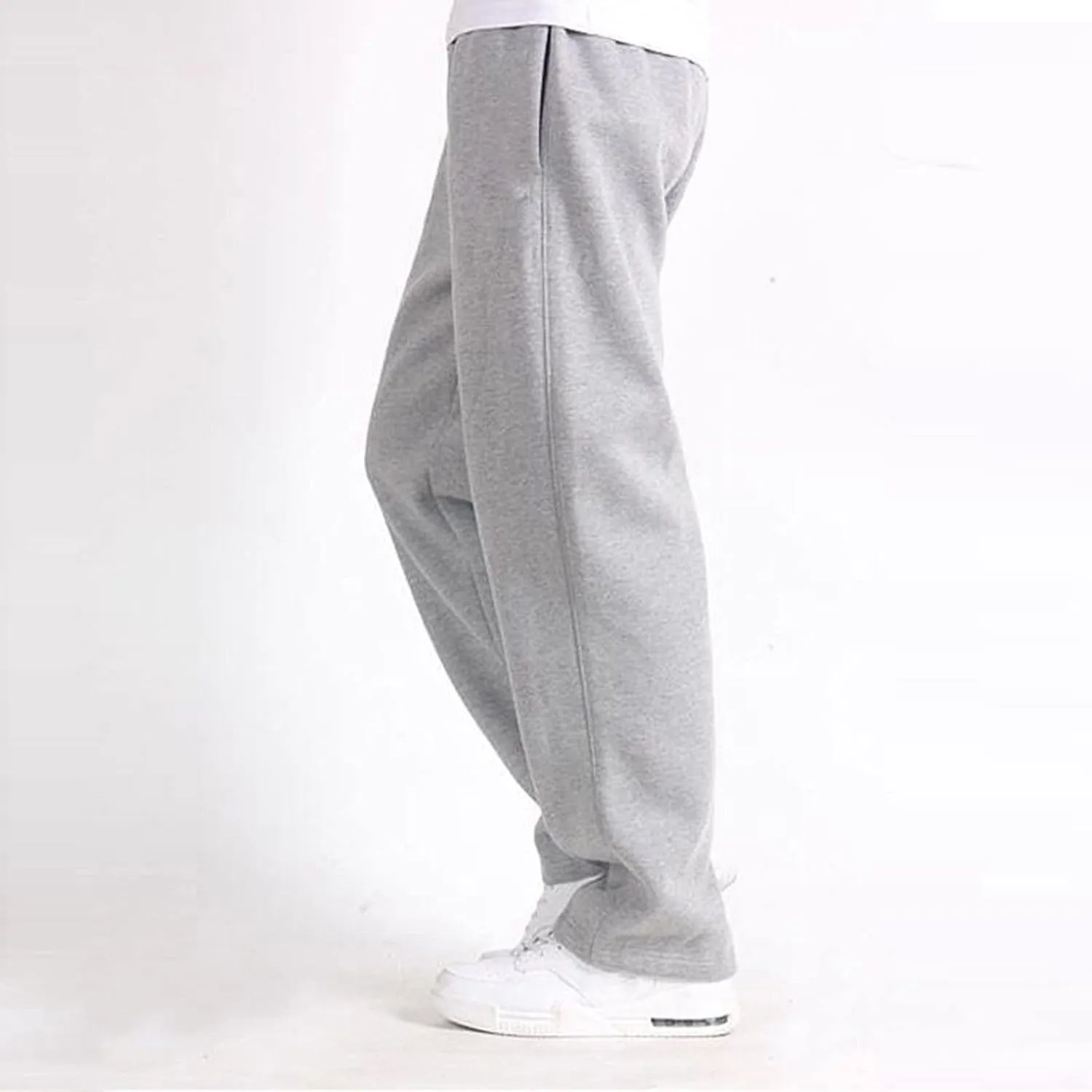 2024 Men's Cargo Sweatpants Stylish Casual Fleece Joggers Loose Fit Open Bottom Athletic Trousers for Men with Pockets