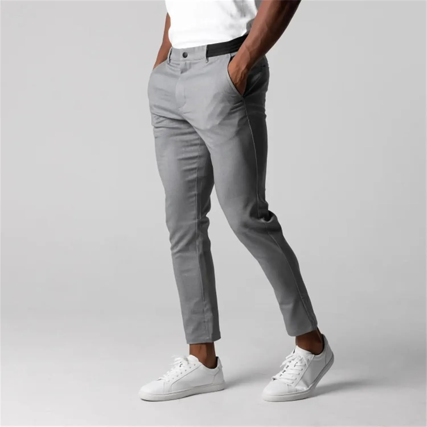 2024 Men's Casual Chinos Pants Slim Fit Skinny Stretch Dress Pants Expandable Waist Casual Suit Pants with Pockets