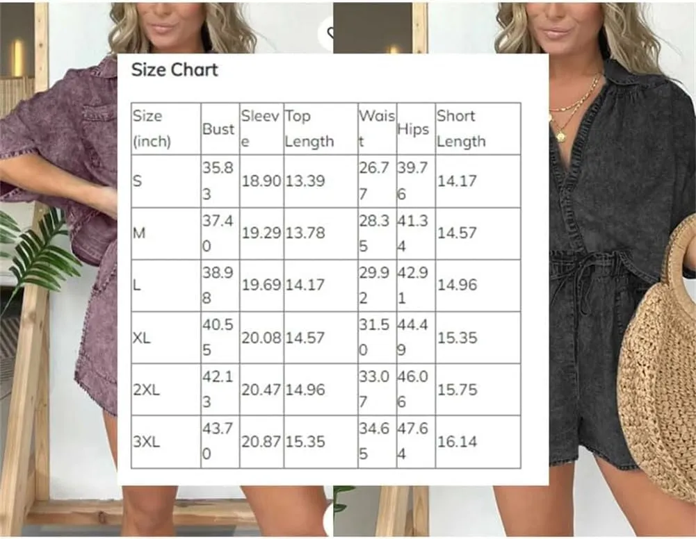 2024 New Washed Denim Tencel Set, Women's Casual Comfortable Top Up Shorts Set, Women's Casual V Neck Loose Short