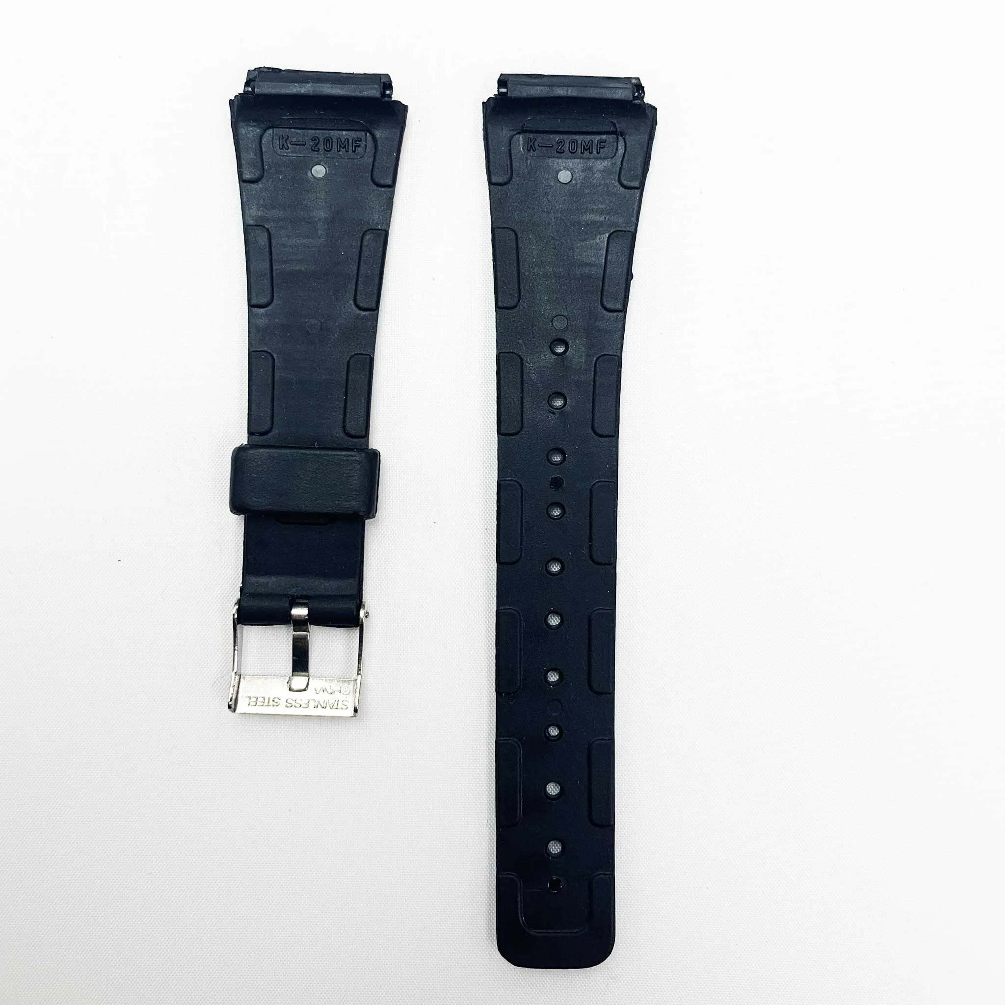 20MM PVC Plastic Watch Band Black CA20MF Special Fitting for Casio Timex Seiko Citizen Iron Man Watches