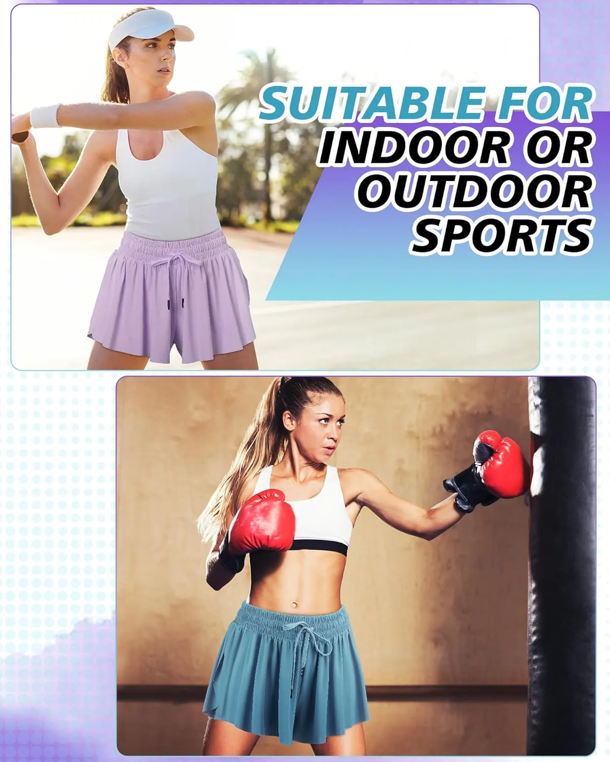 3 Pcs Flowy Running Shorts for Women 2 in 1 Butterfly Shorts with Pockets Spandex Liner Athletic Workout