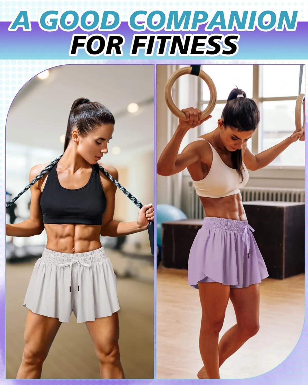 3 Pcs Flowy Running Shorts for Women 2 in 1 Butterfly Shorts with Pockets Spandex Liner Athletic Workout