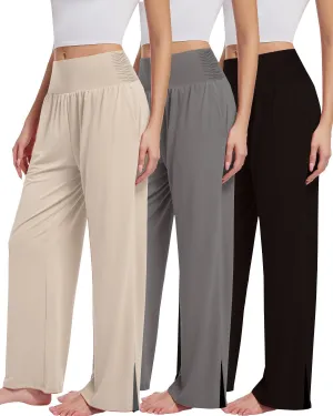 3PACK Womens Wide Leg Yoga Pants High Waisted Adjustable Tie Knot Joggers Loose Yoga Sweatpants Comfy Lounge Pajama