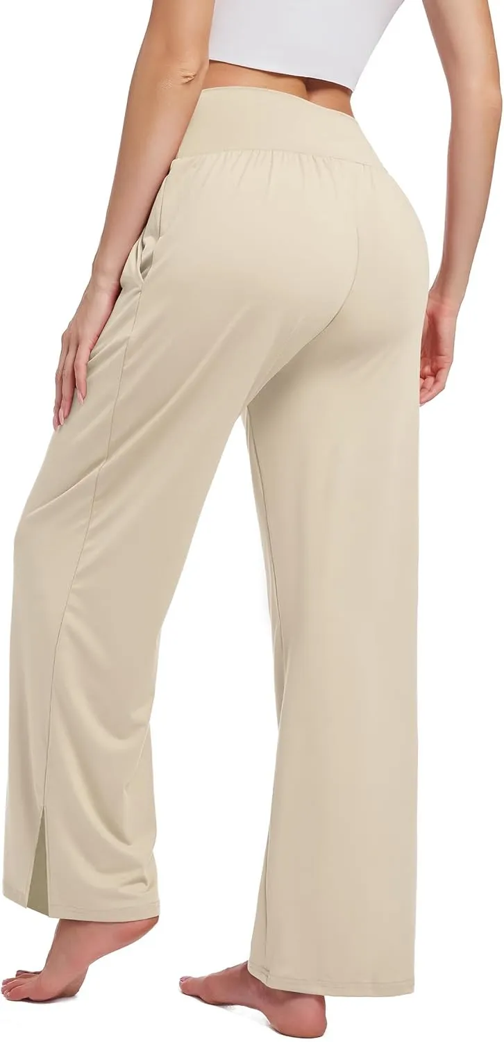 3PACK Womens Wide Leg Yoga Pants High Waisted Adjustable Tie Knot Joggers Loose Yoga Sweatpants Comfy Lounge Pajama