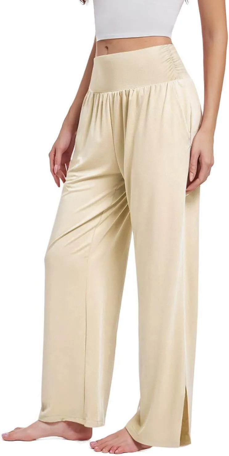 3PACK Womens Wide Leg Yoga Pants High Waisted Adjustable Tie Knot Joggers Loose Yoga Sweatpants Comfy Lounge Pajama