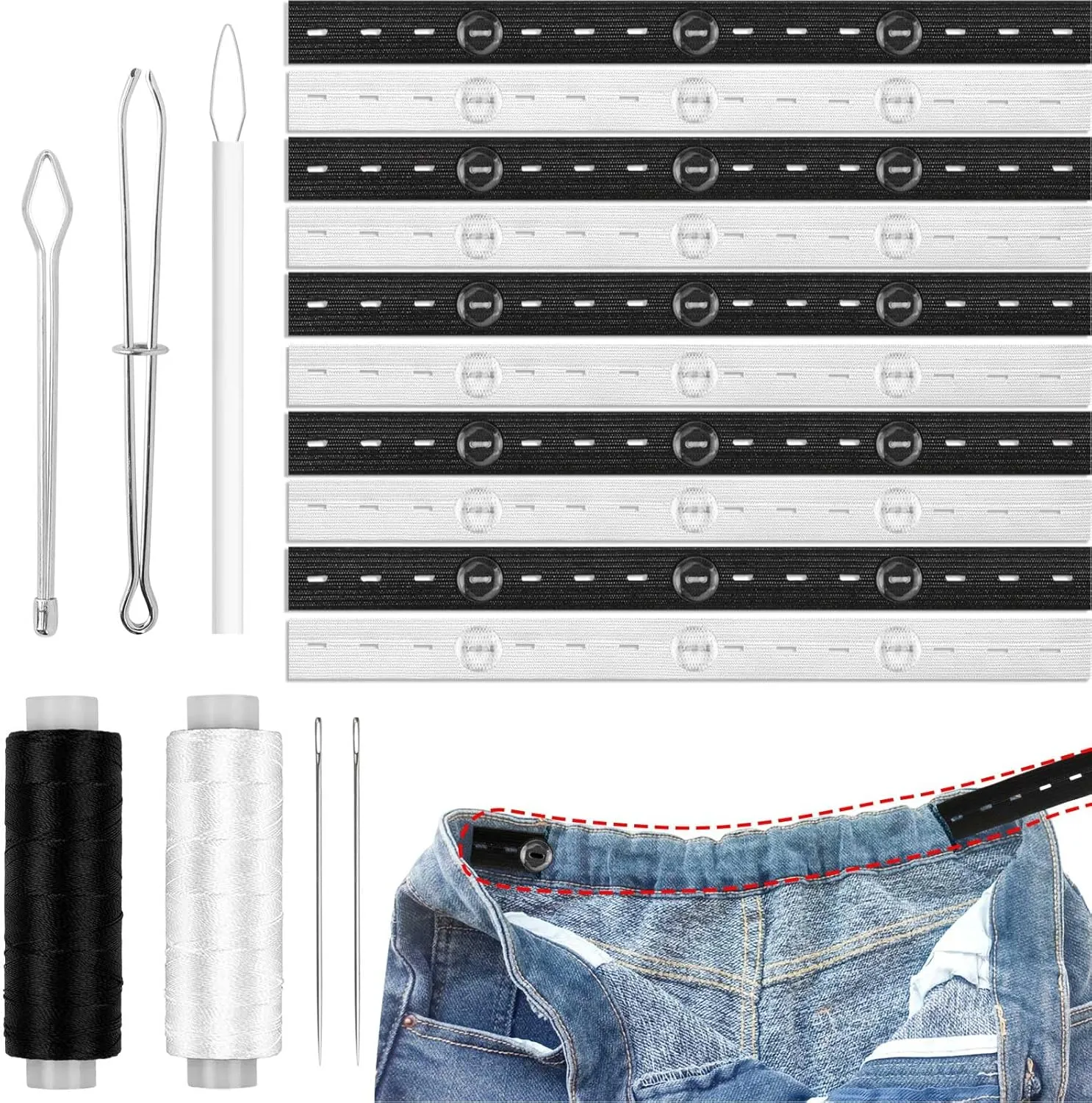 45pcs Pants Waist Tightener Kit, Women Jeans Waist Tightener, Pant Adjuster Waist, Men's Jeans with Elastic Waist