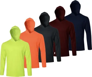 5 Pack Mens Long Sleeve Sun Protection Hooded Shirt Quick Dry Lightweight &Comfortable for Athletic Work Out Rash Guard