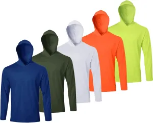 5 Pack Mens Long Sleeve Sun Protection Hooded Shirt Quick Dry Lightweight &Comfortable for Athletic Work Out Rash Guard