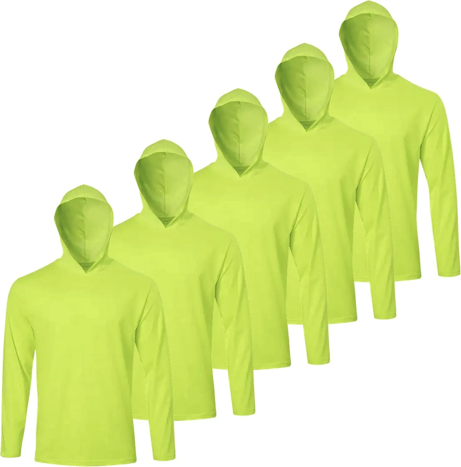 5 Pack Mens Long Sleeve Sun Protection Hooded Shirt Quick Dry Lightweight &Comfortable for Athletic Work Out Rash Guard