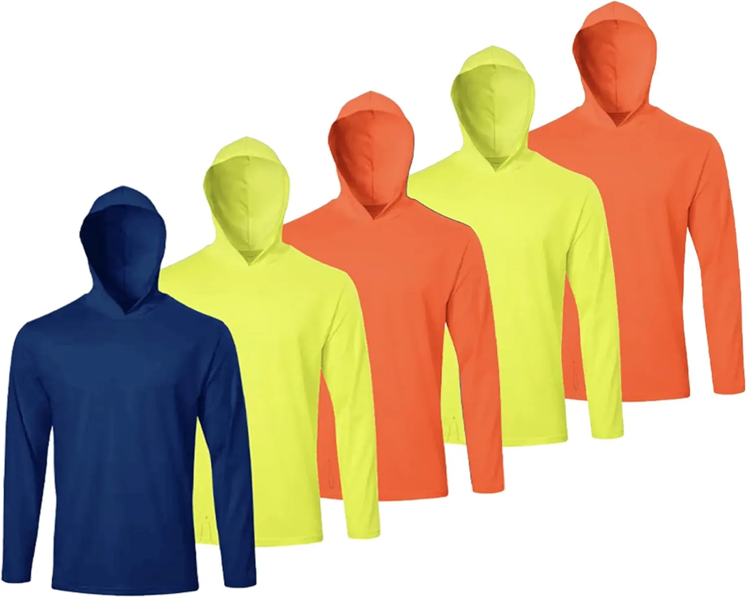 5 Pack Mens Long Sleeve Sun Protection Hooded Shirt Quick Dry Lightweight &Comfortable for Athletic Work Out Rash Guard