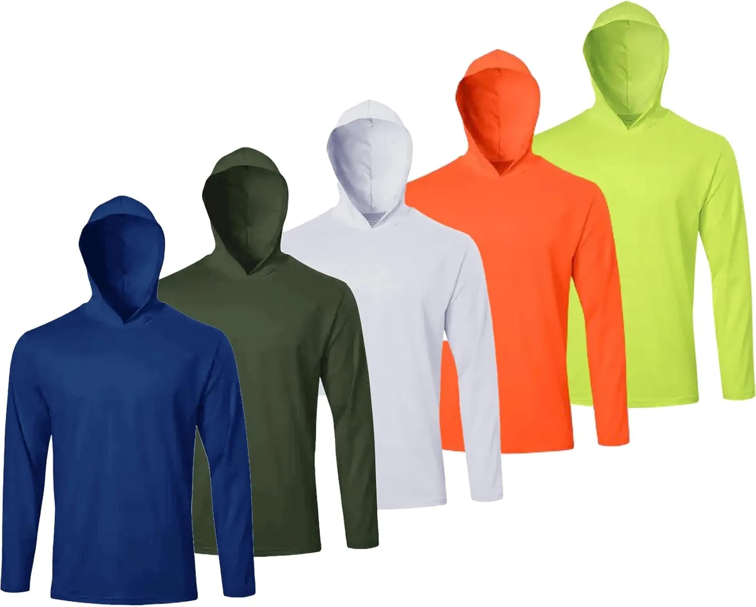 5 Pack Mens Long Sleeve Sun Protection Hooded Shirt Quick Dry Lightweight &Comfortable for Athletic Work Out Rash Guard
