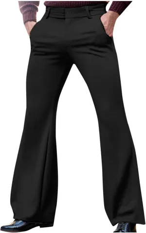 70s Disco Pants for Men Mens Bell Bottom Dress Pants Stylish Dancing Stage Performance Pants Flat Front Stretch Pants