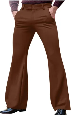 70s Disco Pants for Men Mens Bell Bottom Dress Pants Stylish Dancing Stage Performance Pants Flat Front Stretch Pants