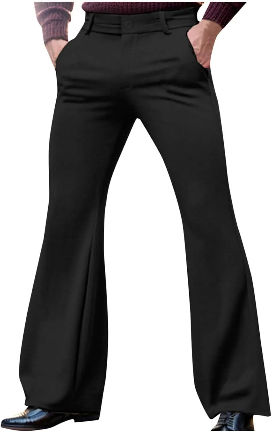 70s Disco Pants for Men Mens Bell Bottom Dress Pants Stylish Dancing Stage Performance Pants Flat Front Stretch Pants
