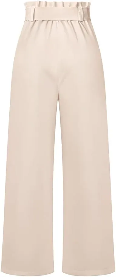 ABAFIP Women's High Waist Wide Leg Pants Business Work Office Casual Flared Palazzo Long Pants Belted Trousers