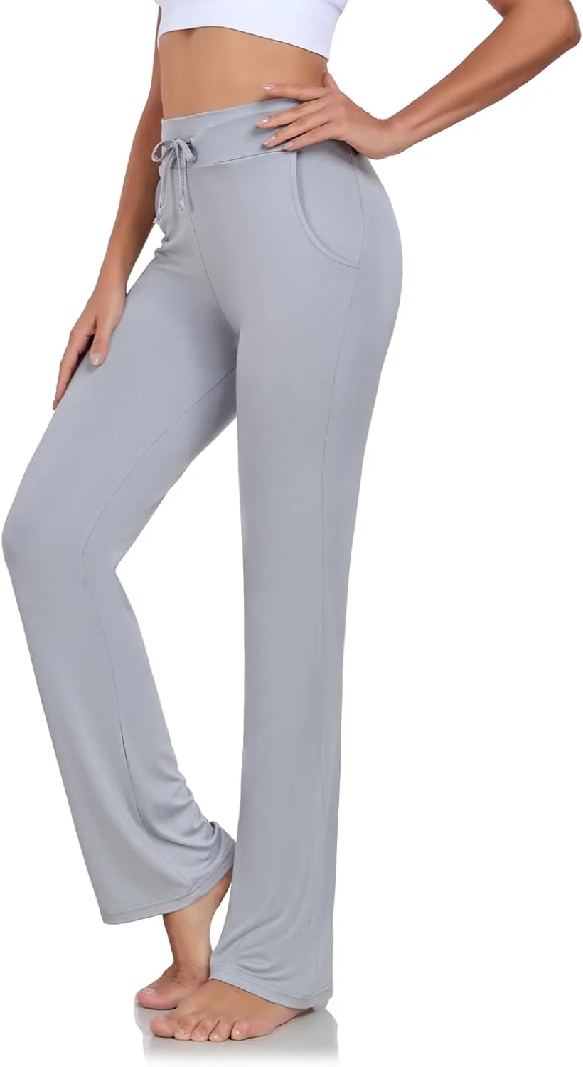 ADANIKI Womens Yoga Pants with Pockets Straight-Leg Loose Comfy Modal Drawstring Lounge Running Long Active Casual Sweatpants