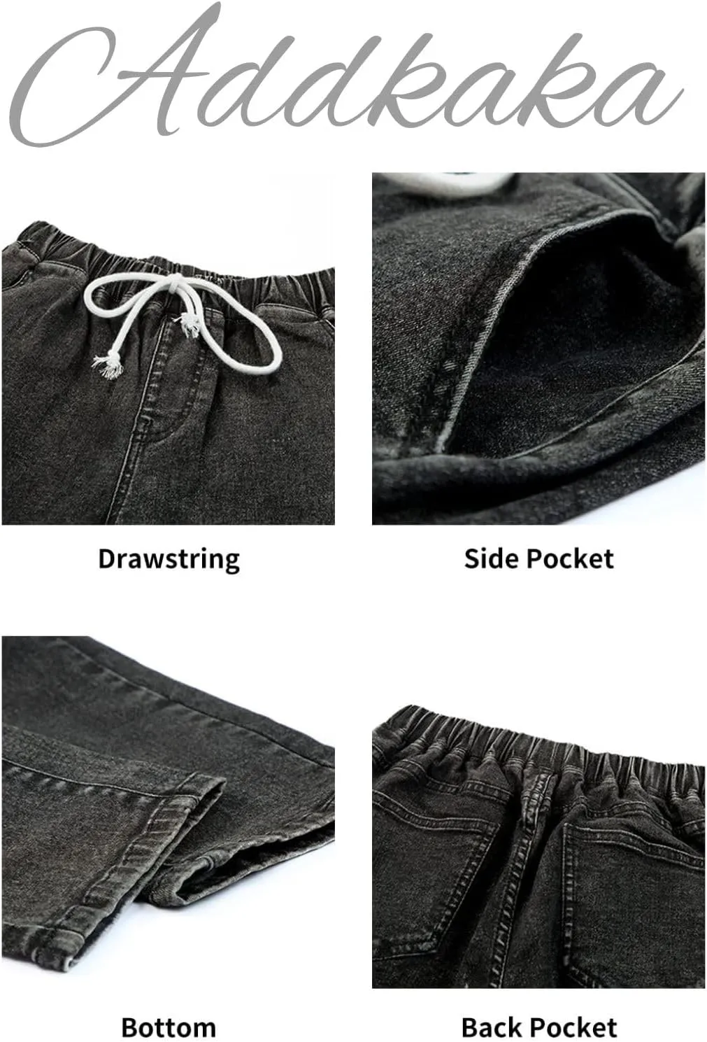Addkaka Womens Casual Denim Jeans Pull-on Stretch Jeans Elastic Waist Jean Denim Drawstring Joggers Pants