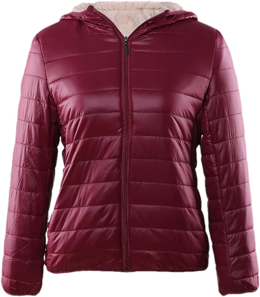 Adhdyuud Women Hooded Warm Coats Winter Slim Cotton Padded Basic Jacket Short Zipper White Duck Down Parka
