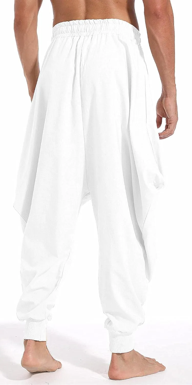 AITFINEISM Men's Drawstring Aladdin Hippie Harem Pants Loose Drop Crotch Trousers