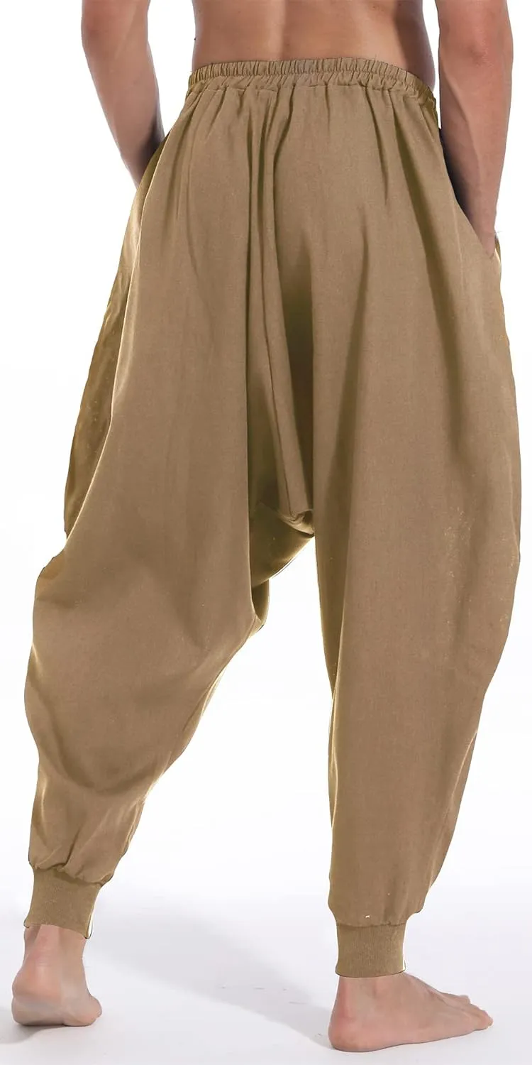 AITFINEISM Men's Drawstring Aladdin Hippie Harem Pants Loose Drop Crotch Trousers