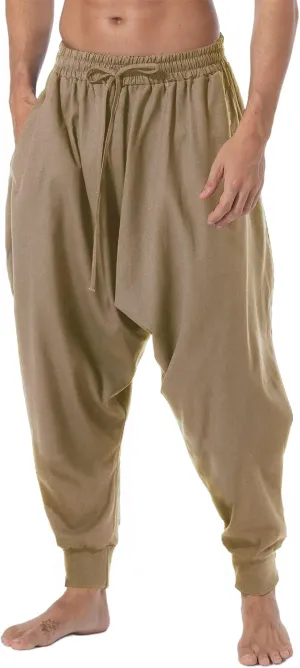 AITFINEISM Men's Drawstring Aladdin Hippie Harem Pants Loose Drop Crotch Trousers