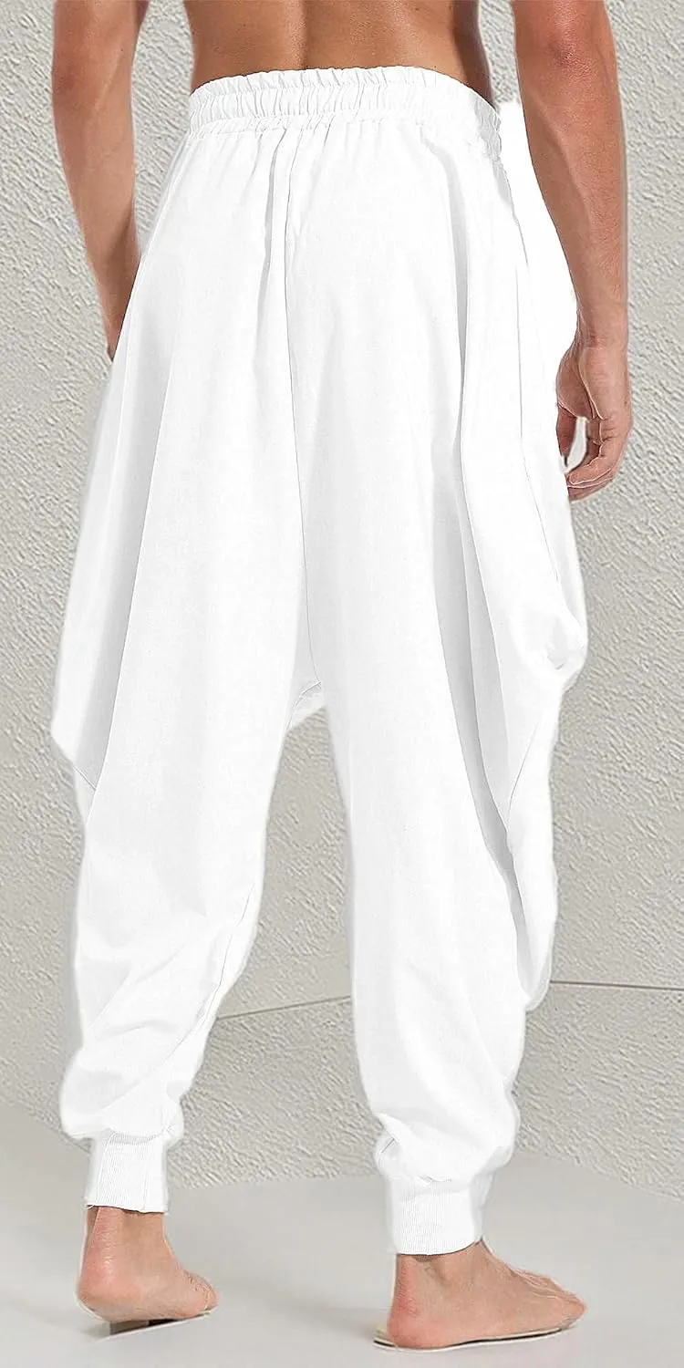 AITFINEISM Men's Drawstring Aladdin Hippie Harem Pants Loose Drop Crotch Trousers