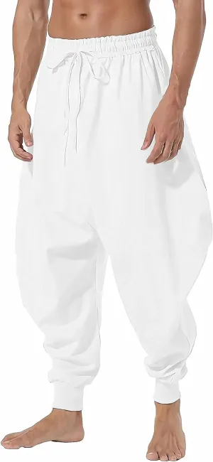AITFINEISM Men's Drawstring Aladdin Hippie Harem Pants Loose Drop Crotch Trousers