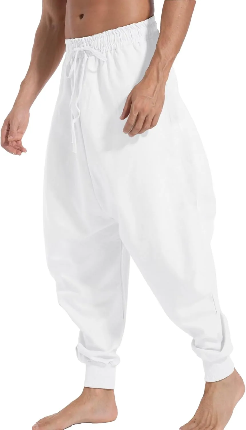 AITFINEISM Men's Drawstring Aladdin Hippie Harem Pants Loose Drop Crotch Trousers