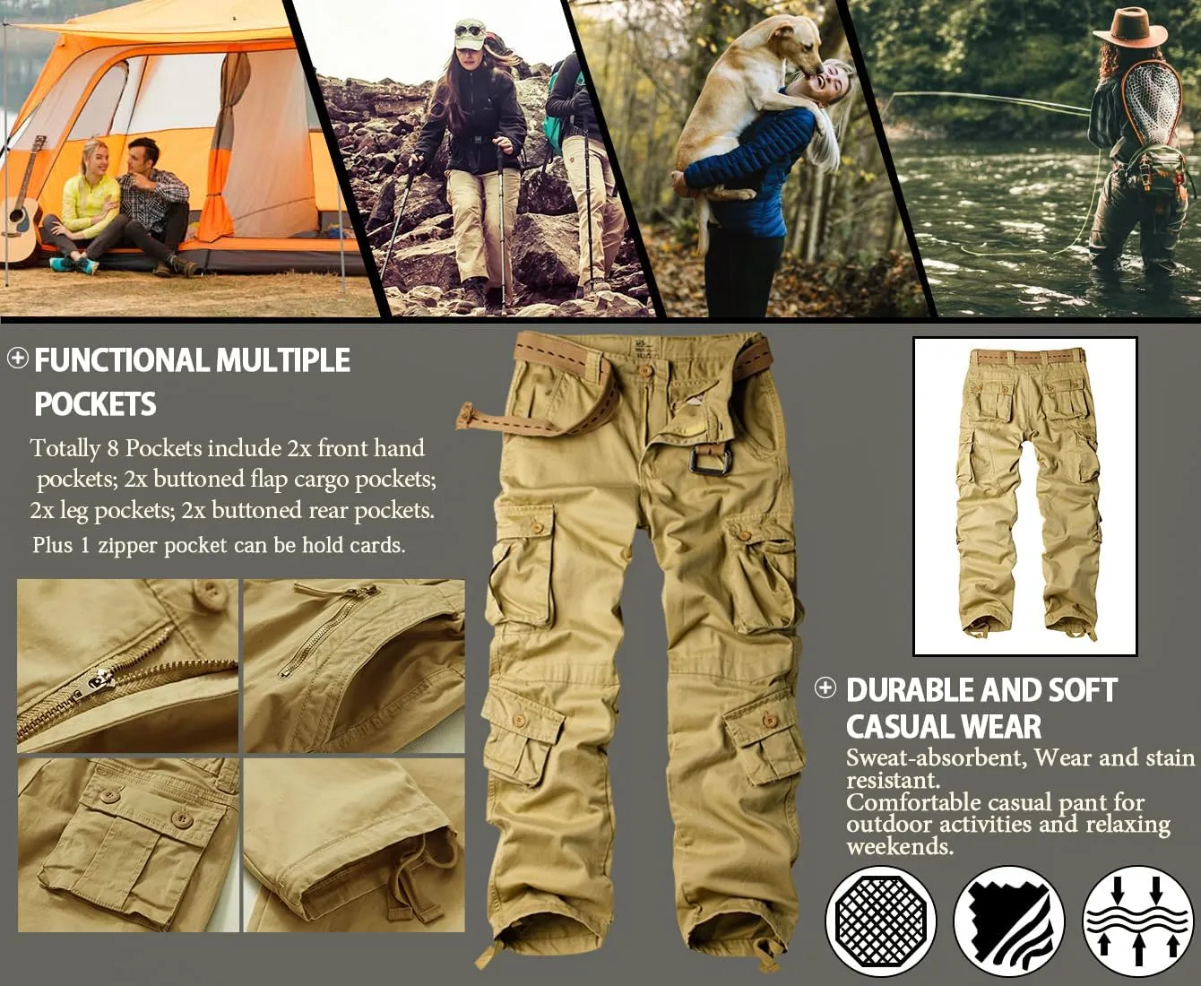 AKARMY Womens Cargo Pants with Pockets Outdoor Casual Ripstop Camo Military Combat Construction Work Pants