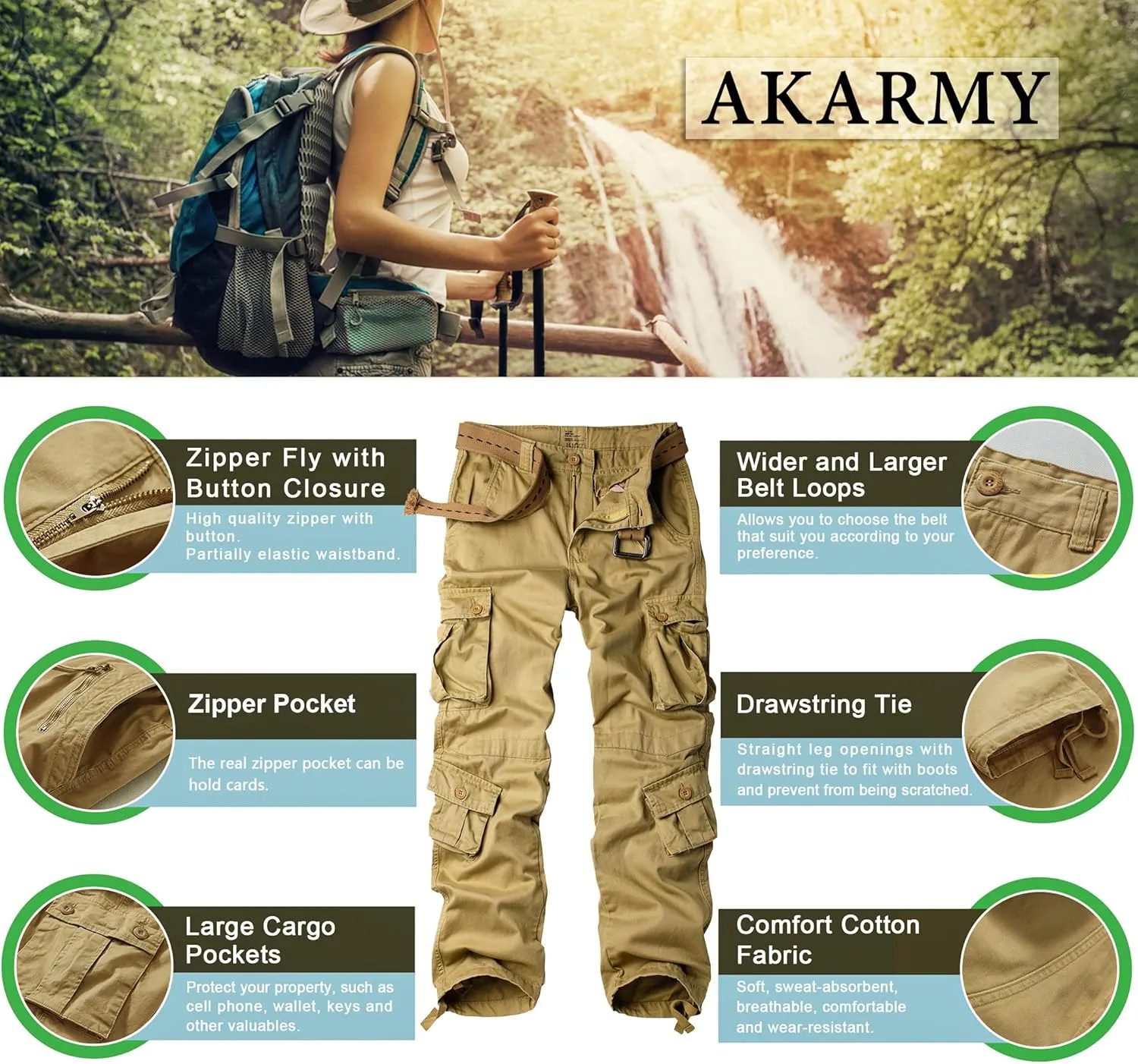 AKARMY Womens Cargo Pants with Pockets Outdoor Casual Ripstop Camo Military Combat Construction Work Pants
