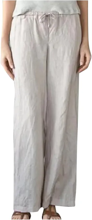 Akklian Women's Summer Cotton Linen Wide Leg Pants Drawstring High Waisted Palazzo Pants Flowy Beach Trousers with Pockets