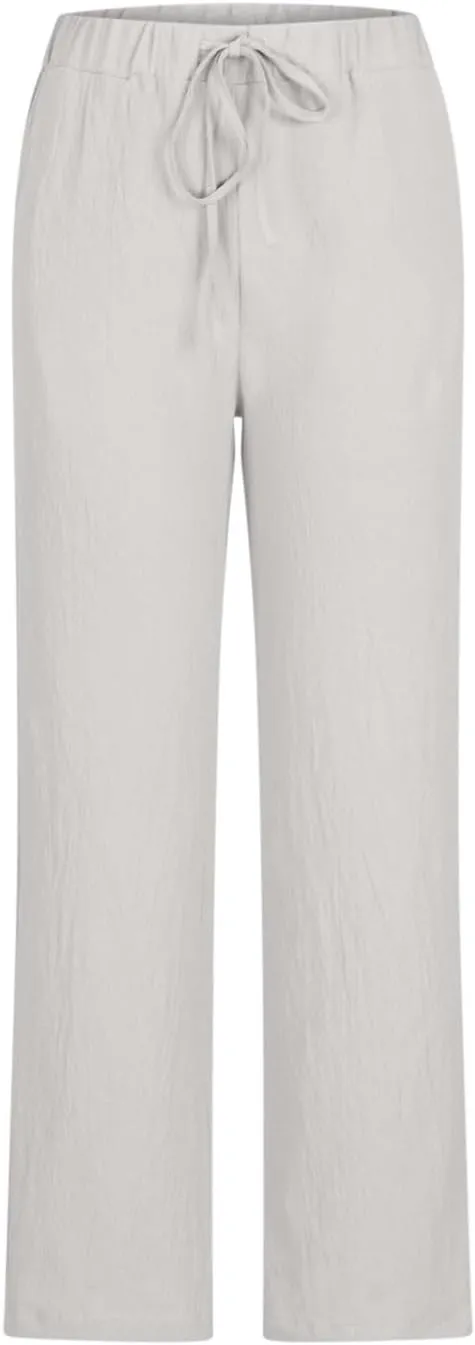 Akklian Women's Summer Cotton Linen Wide Leg Pants Drawstring High Waisted Palazzo Pants Flowy Beach Trousers with Pockets