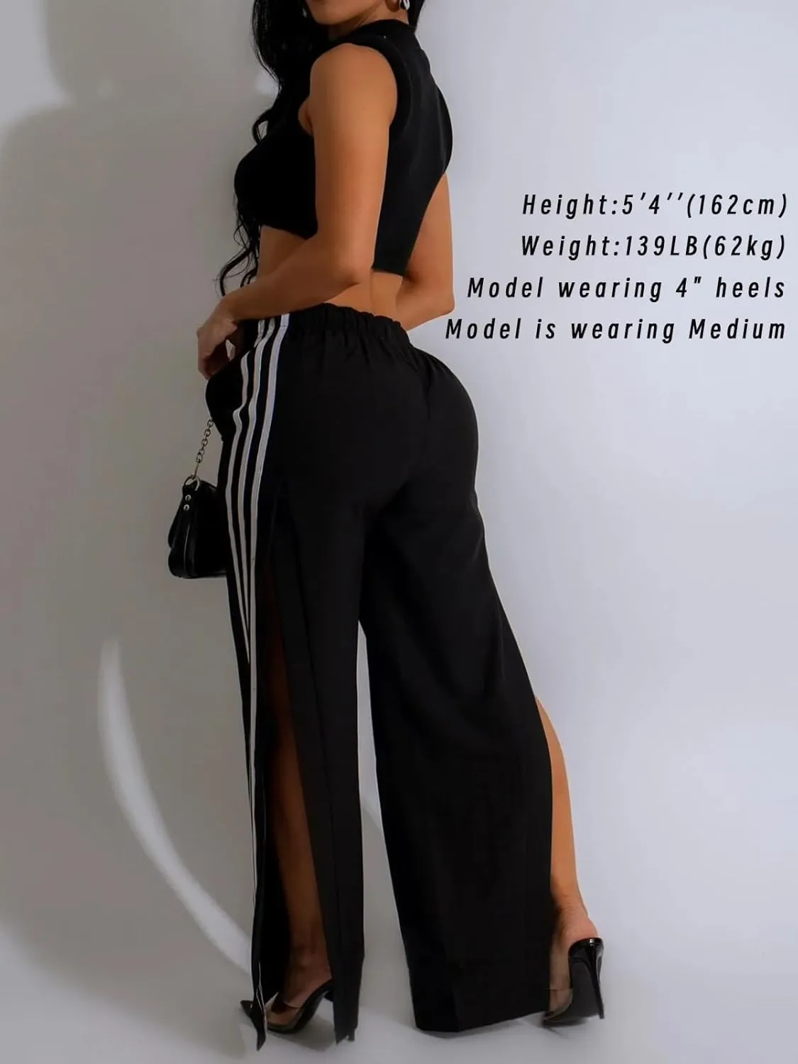 Angsuttc Wide Leg Pants Women Drawstring Side Split Sweatpants with Stripes Casual Elastic High Waist Long Pant