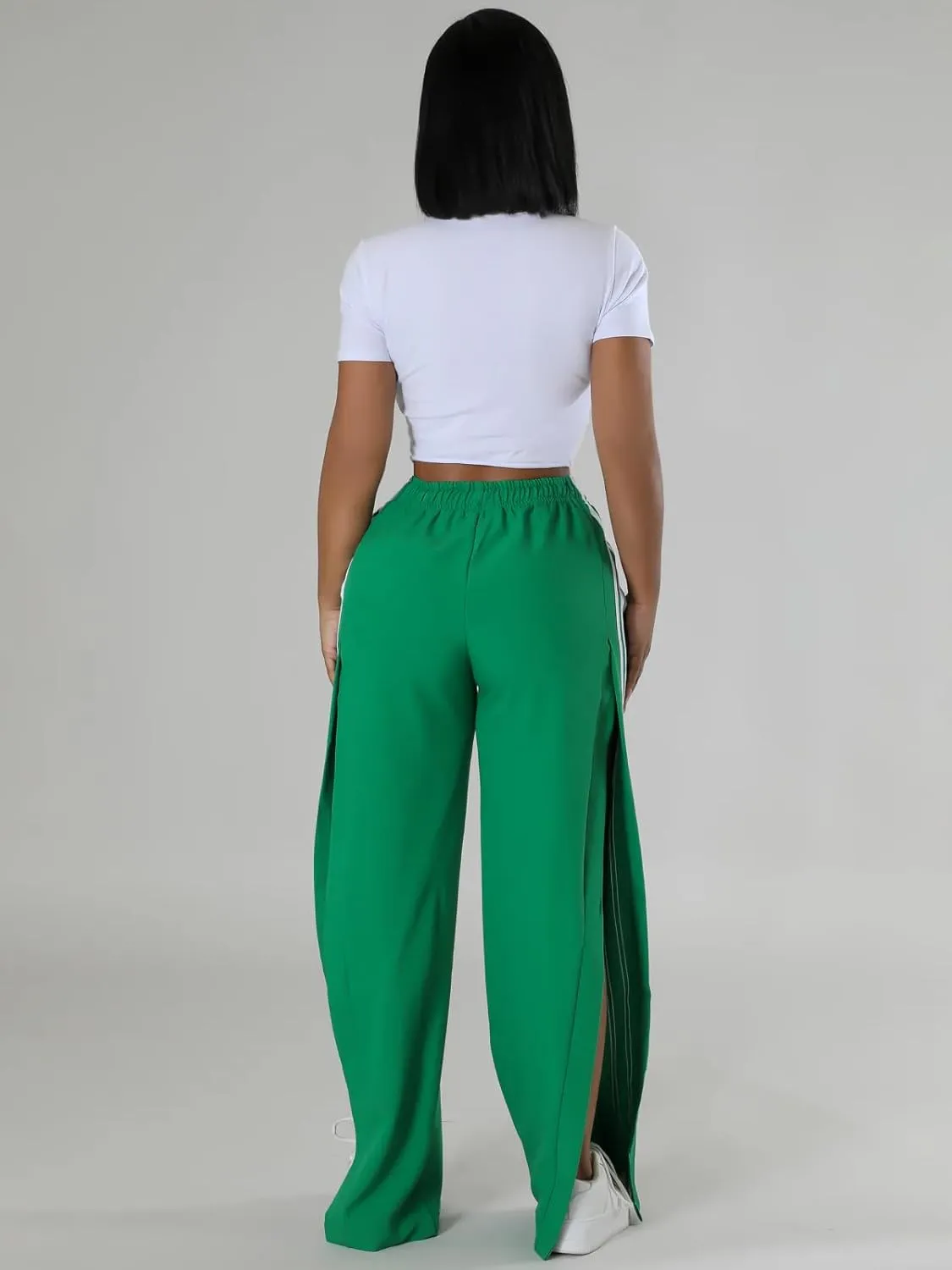 Angsuttc Wide Leg Pants Women Drawstring Side Split Sweatpants with Stripes Casual Elastic High Waist Long Pant