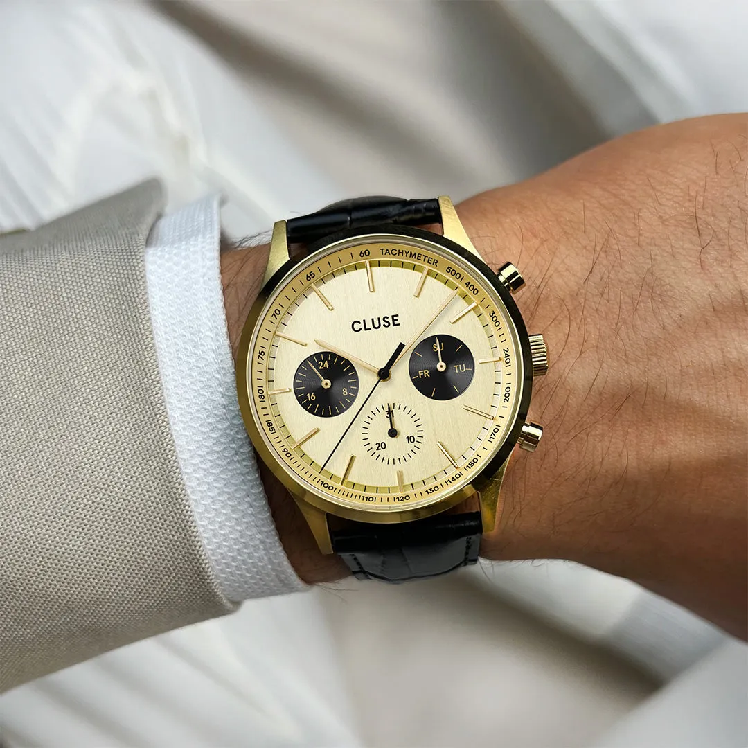 Anthéor Multifunction Watch Leather, Gold, Gold Colour