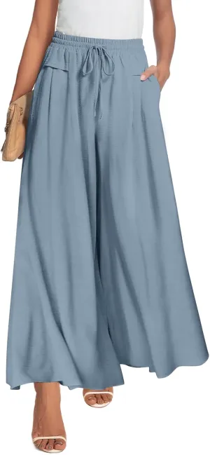 Aodemo Womens Wide Leg Pants Drawstring Trousers Loose Palazzo Casual Beach High Waist Flowy Pants with Pockets