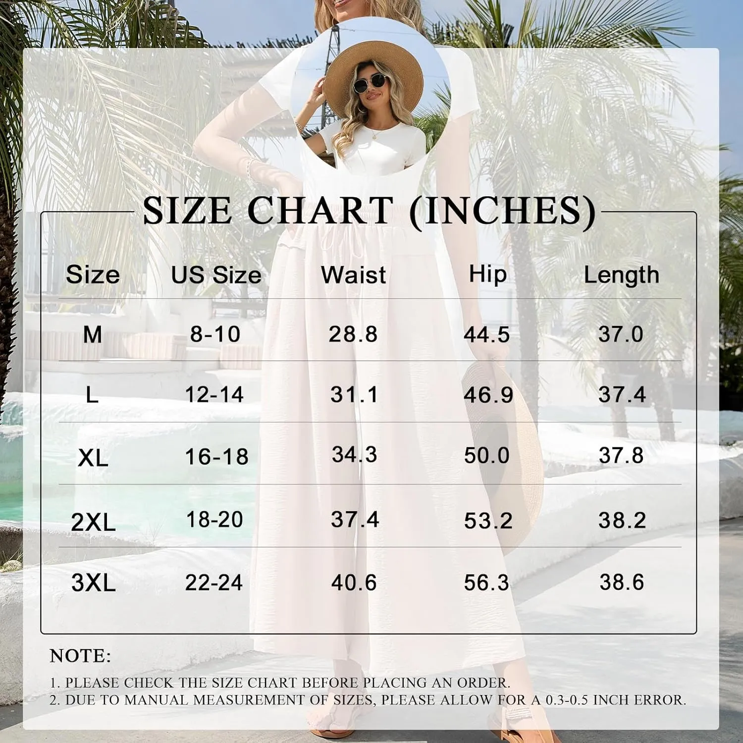 Aodemo Womens Wide Leg Pants Drawstring Trousers Loose Palazzo Casual Beach High Waist Flowy Pants with Pockets