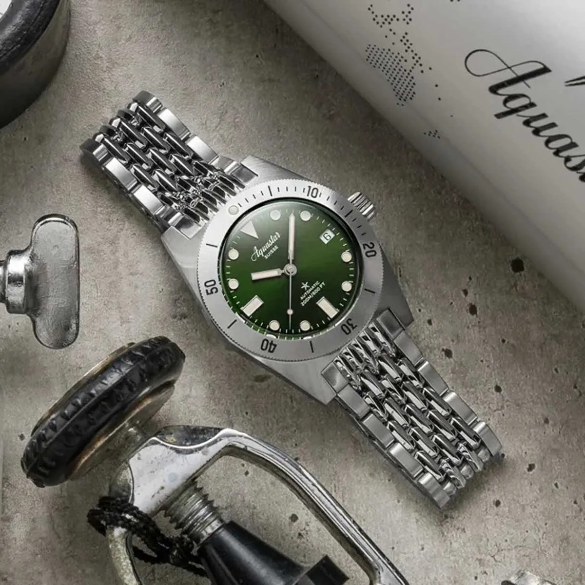 Aquastar Model 60 Green Dial BoR Bracelet
