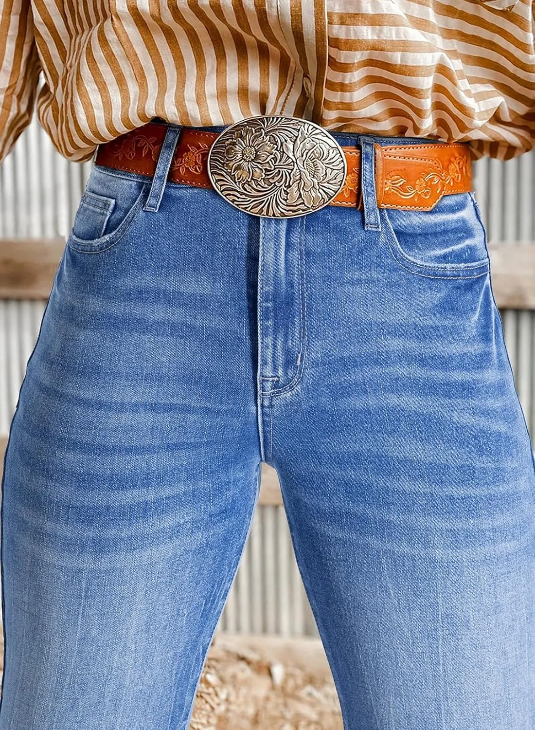 Astylish Womens High Waisted Jeans Stretchy Flared Straight Leg Loose Trendy Raw Hem Denim Pants