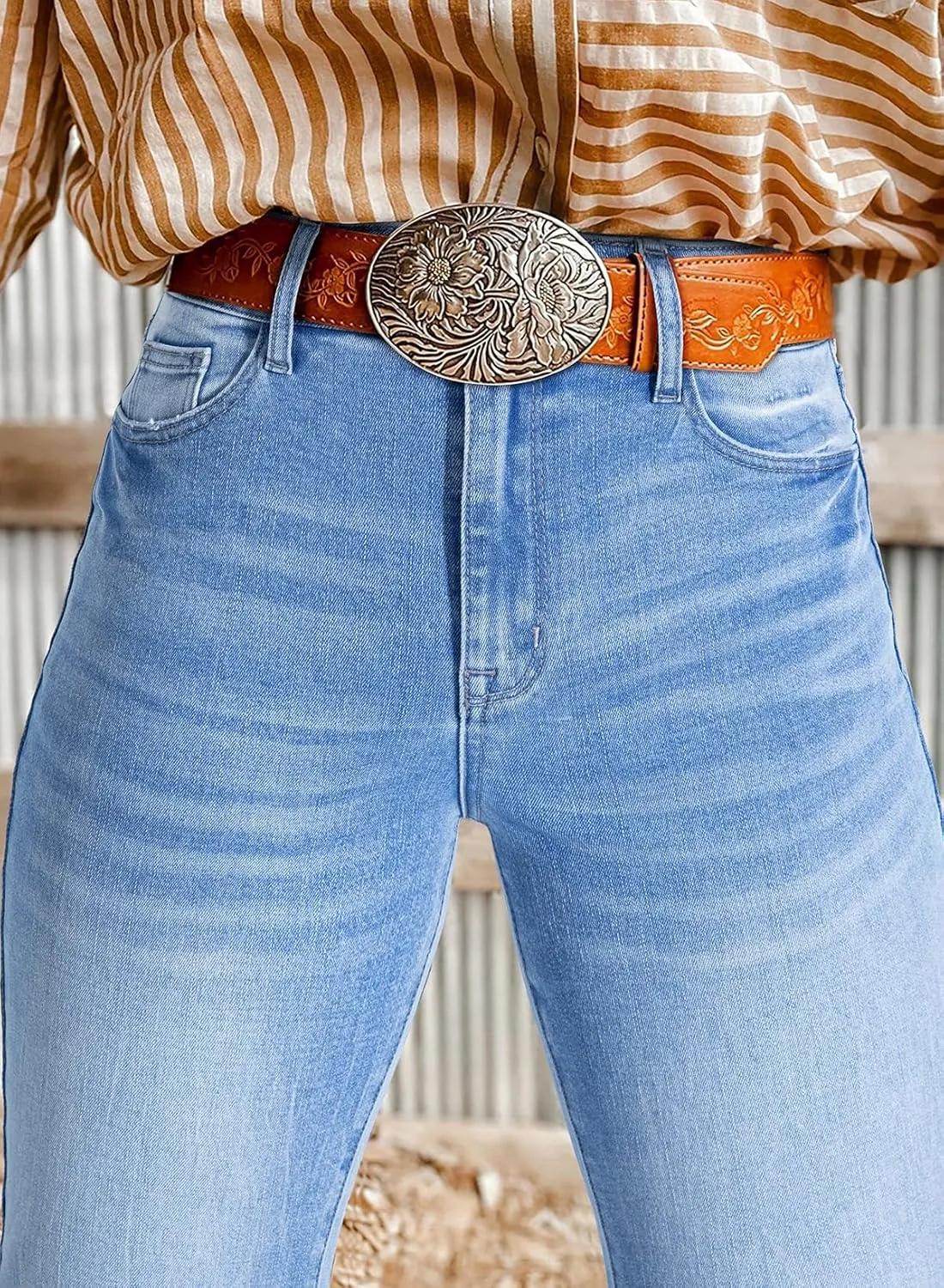 Astylish Womens High Waisted Jeans Stretchy Flared Straight Leg Loose Trendy Raw Hem Denim Pants